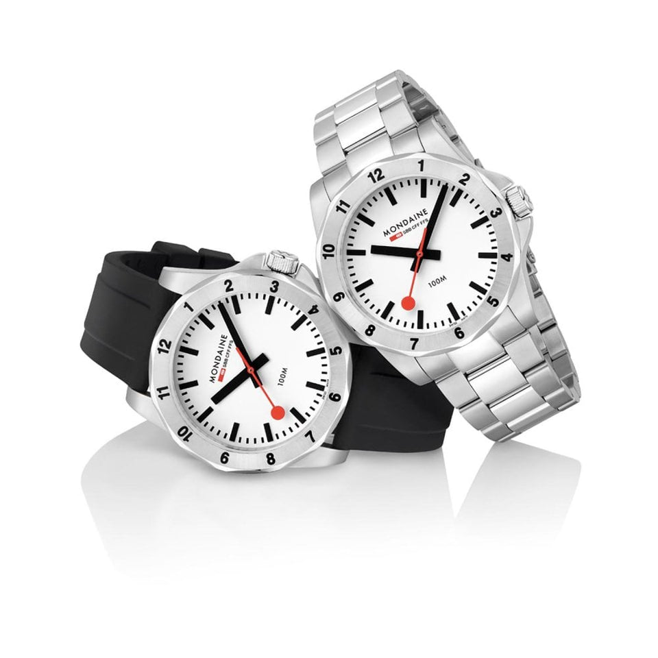 Mondaine Men's Numeri 42mm White Dial Stainless Steel Bracelet Watch