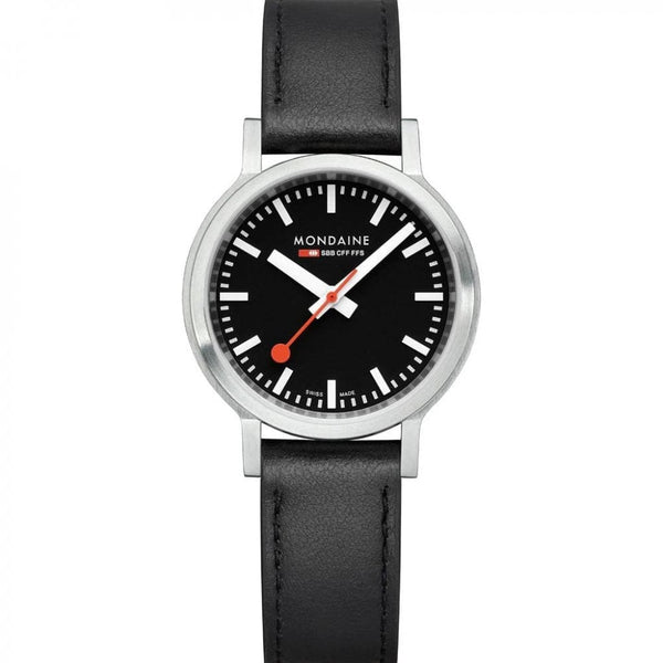 Mondaine Stop2Go 34mm Classic Vegan Leather Strap Watch