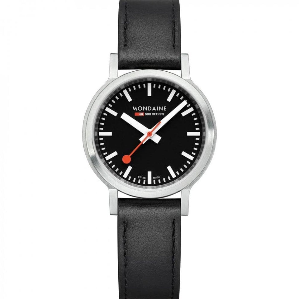Mondaine Stop2Go 34mm Classic Vegan Leather Strap Watch