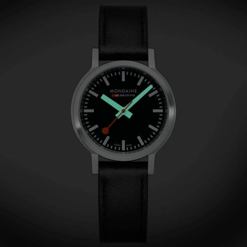 Mondaine Stop2Go 34mm Classic Vegan Leather Strap Watch