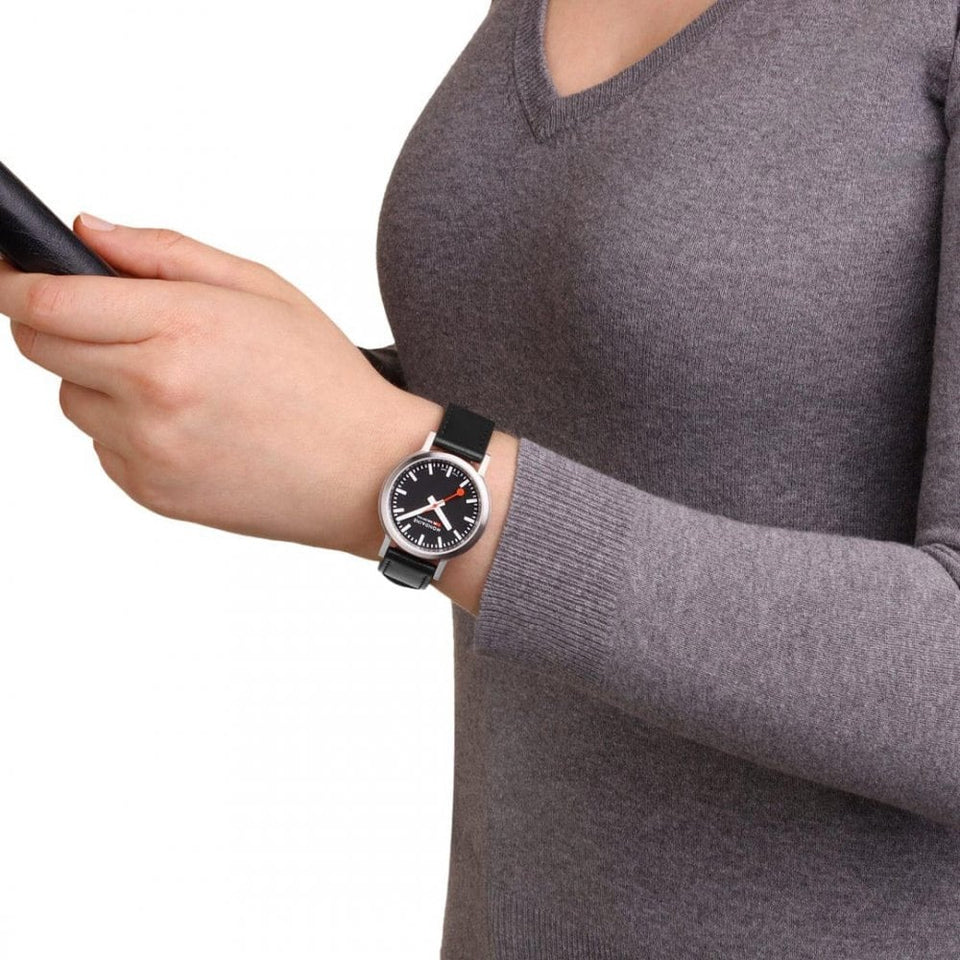 Mondaine Stop2Go 34mm Classic Vegan Leather Strap Watch