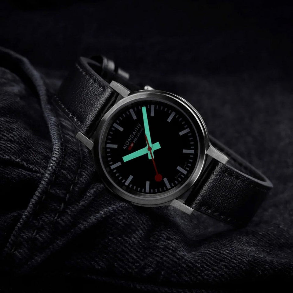 Mondaine Stop2Go 34mm Classic Vegan Leather Strap Watch