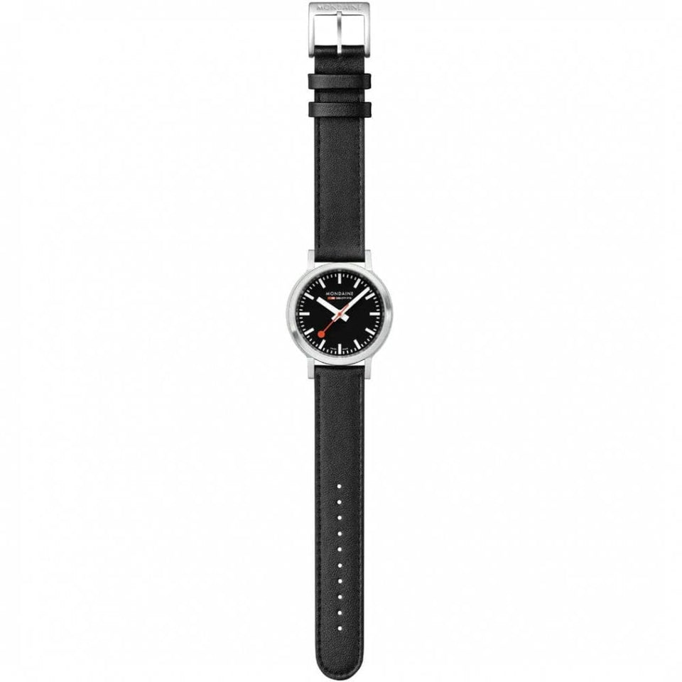 Mondaine Stop2Go 34mm Classic Vegan Leather Strap Watch