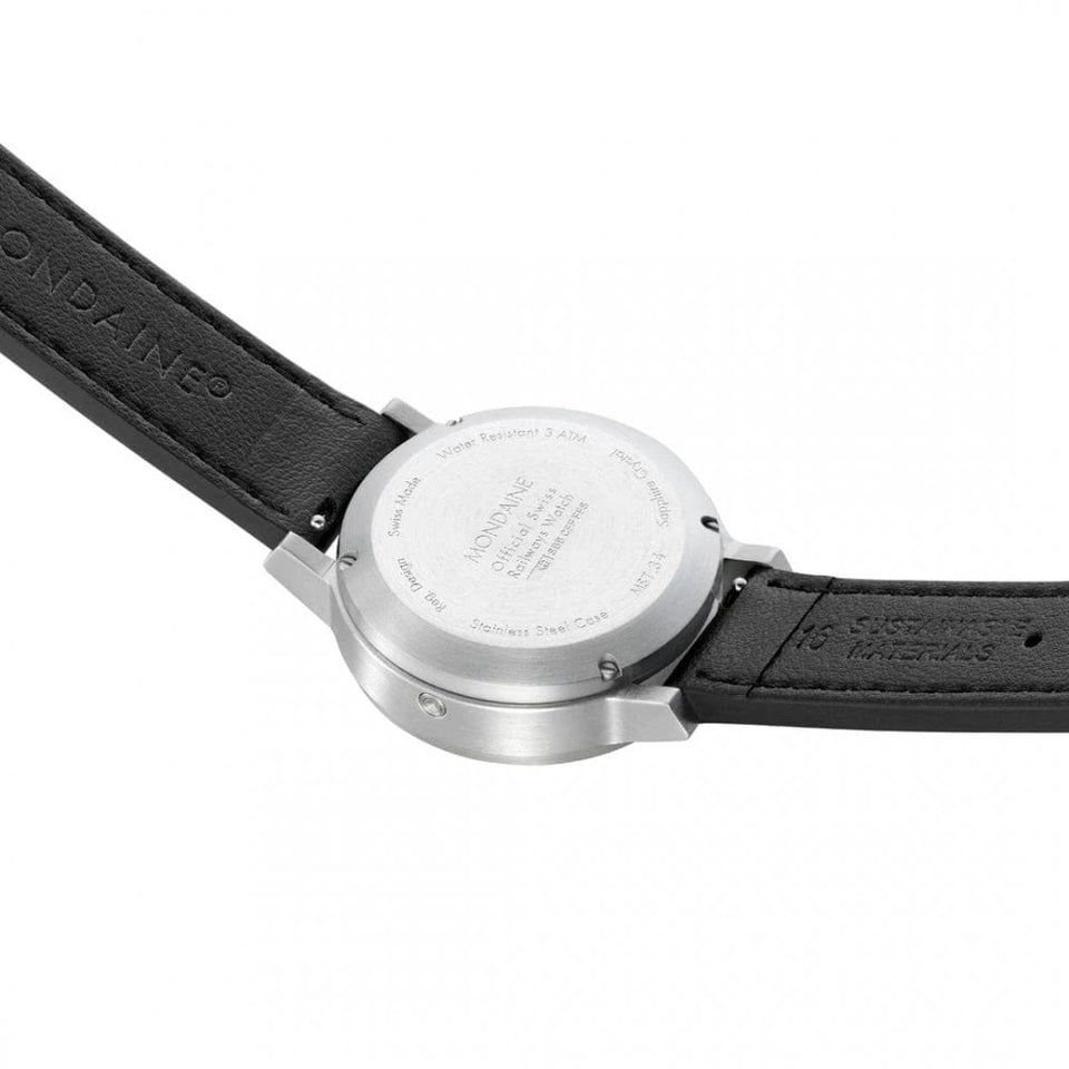 Mondaine Stop2Go 34mm Classic Vegan Leather Strap Watch