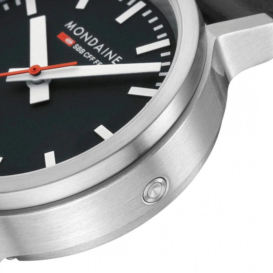 Mondaine Stop2Go 34mm Classic Vegan Leather Strap Watch