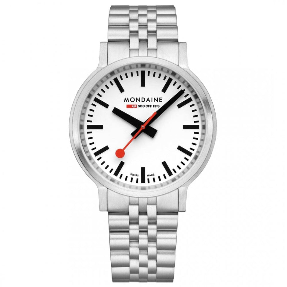 Mondaine Stop2Go Classic White Dial 41mm Stainless Steel Bracelet