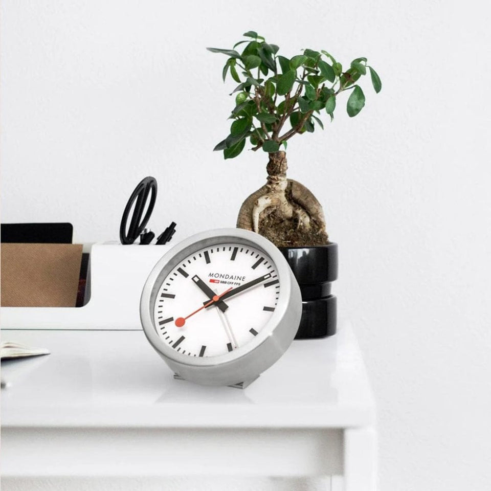 Mondaine Swiss Railways 12.5cm Mini Table Clock With Alarm
