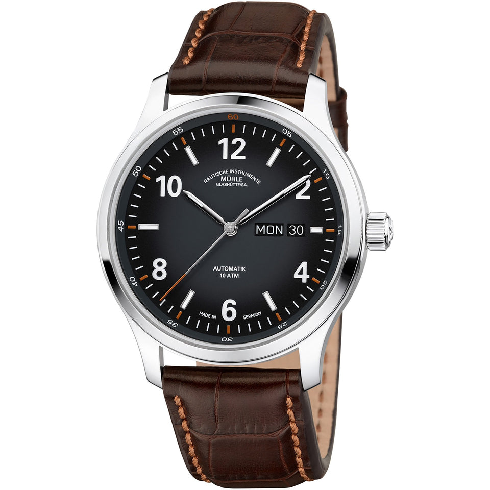 Mühle Glashütte Lunova Day/Date Brown Leather 42mm Automatic Titanium  Watch