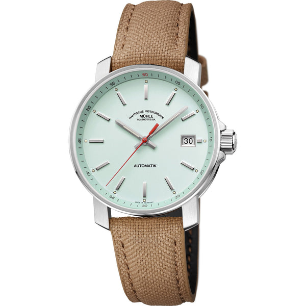 Mühle Glashütte Mens 29er Mint Green Dial 36.6mm Automatic Canvas Watch