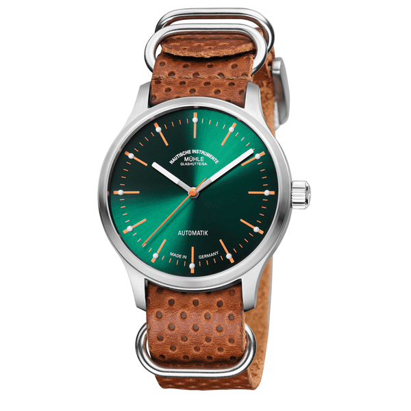 Mühle Glashütte Men's Panova Green 40mm Embossed Leather NATO Strap Watch