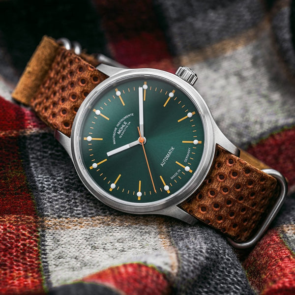 Mühle Glashütte Men's Panova Green 40mm Embossed Leather NATO Strap Watch