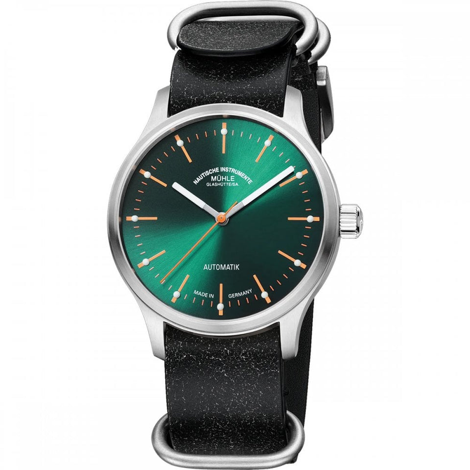 Mühle Glashütte Men's Panova Green 40mm Leather NATO Strap Watch