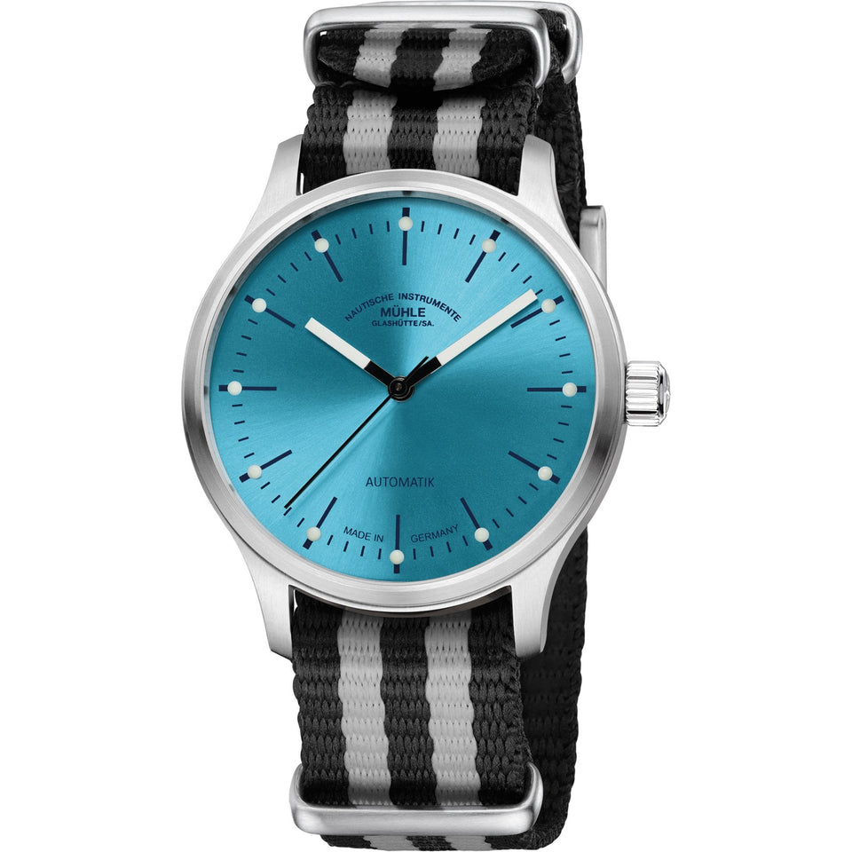 Mühle Glashütte Men's Panova Turquoise Blue Nato Strap 40mm Automatic Watch