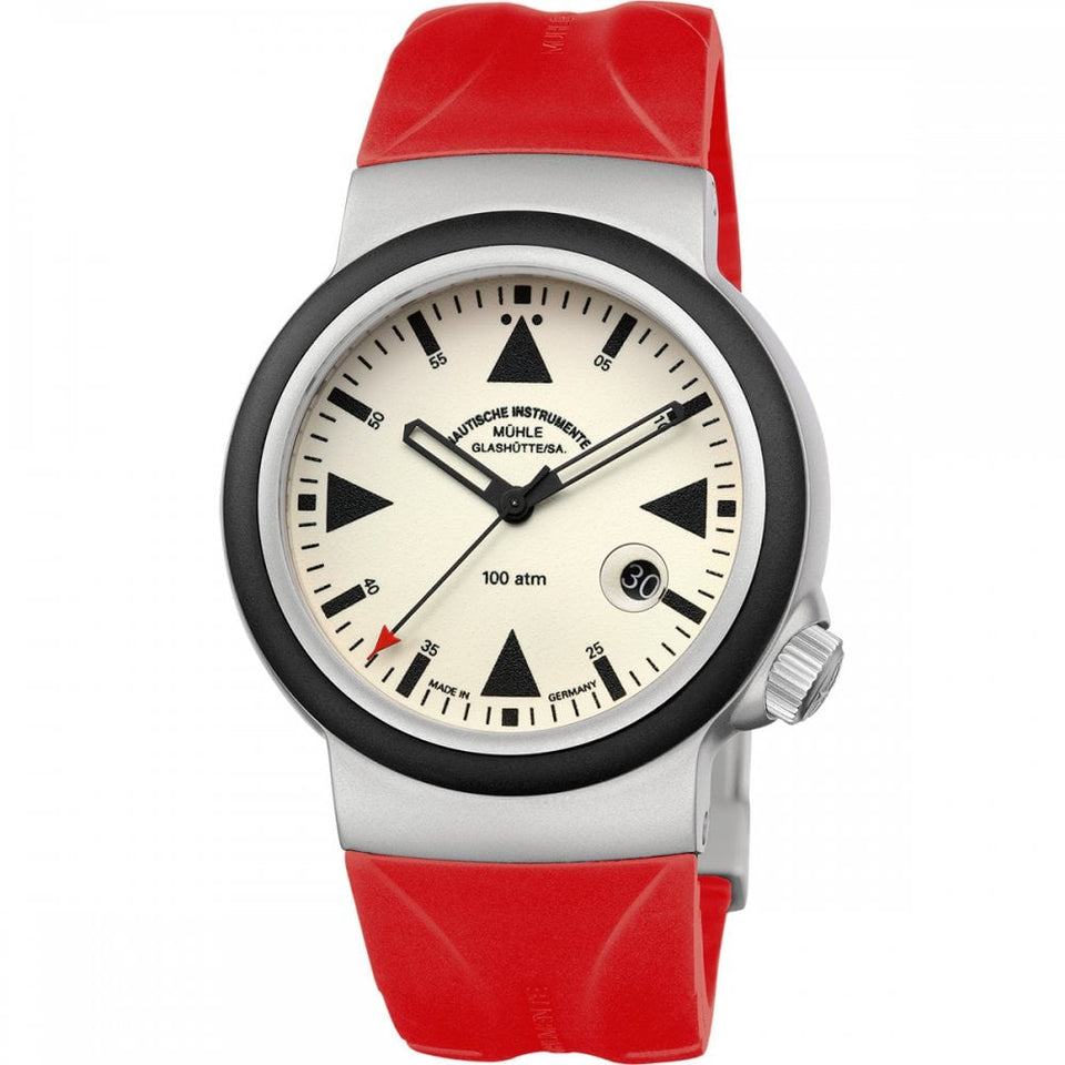 Mühle Glashütte Men's S.A.R. Rescue Timer LUMEN Red Rubber Strap Watch