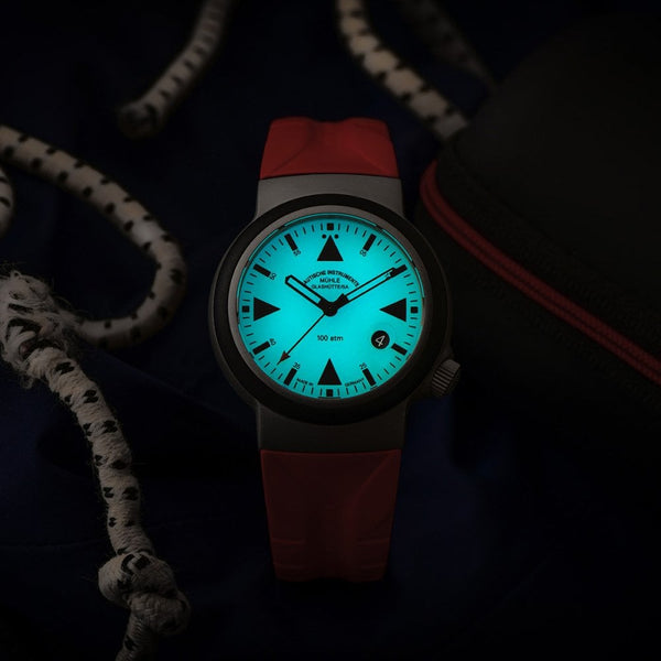 Mühle Glashütte Men's S.A.R. Rescue Timer LUMEN Red Rubber Strap Watch