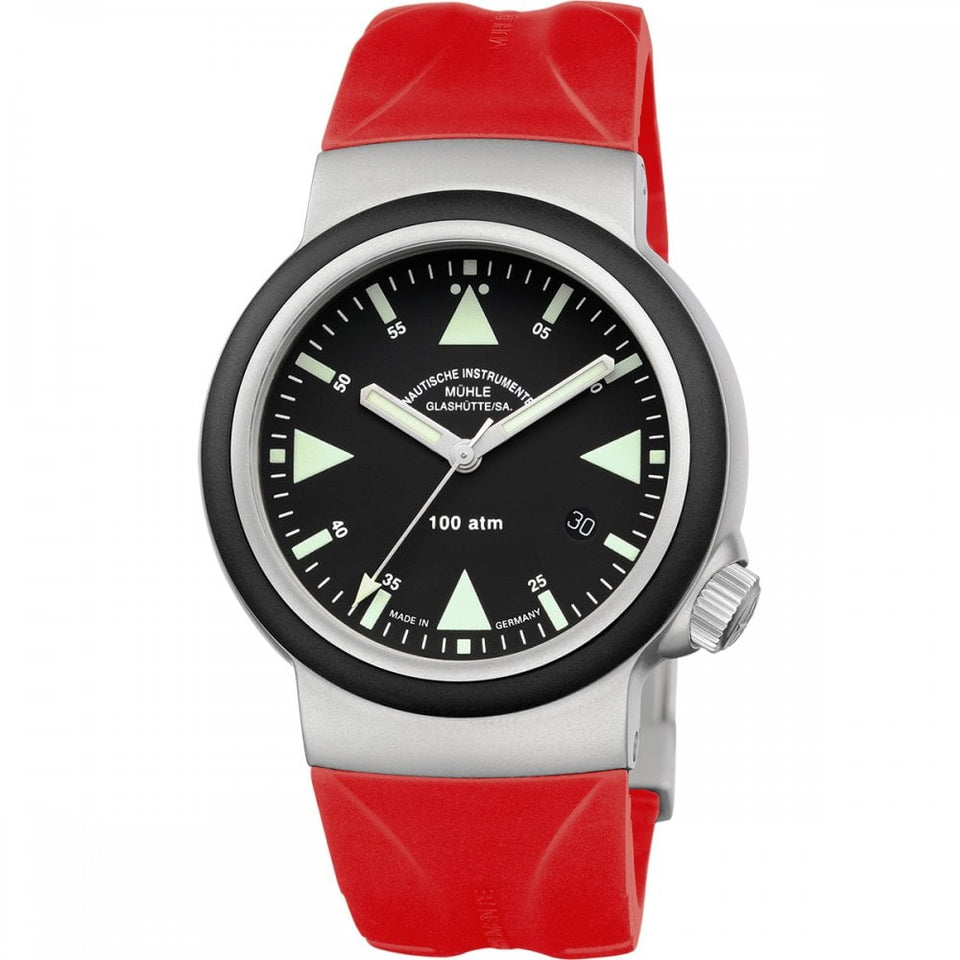 Mühle Glashütte Men's S.A.R. Rescue-Timer Red Rubber Strap Diver's Watch
