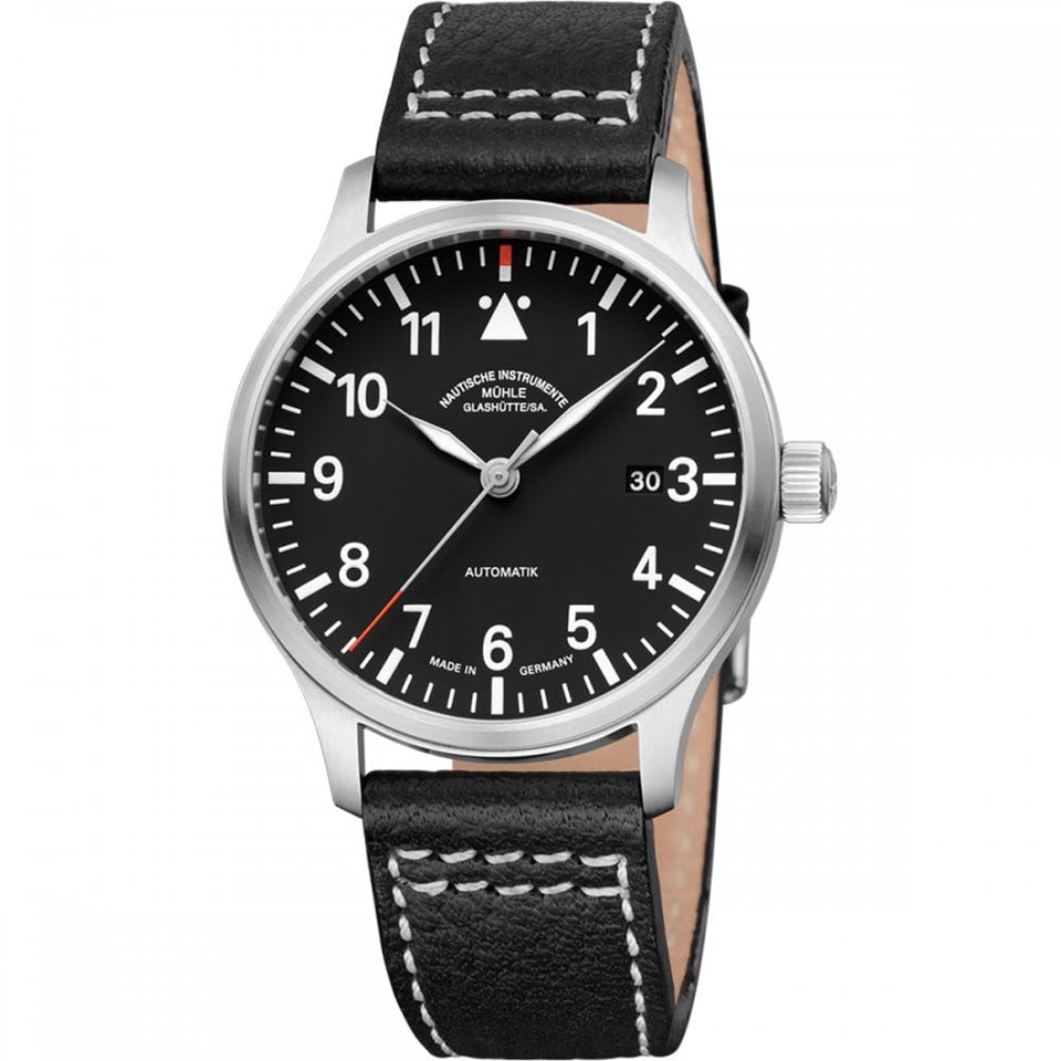 Mühle Glashütte Men's Terrasport II 40mm Black Leather Pilot's Watch
