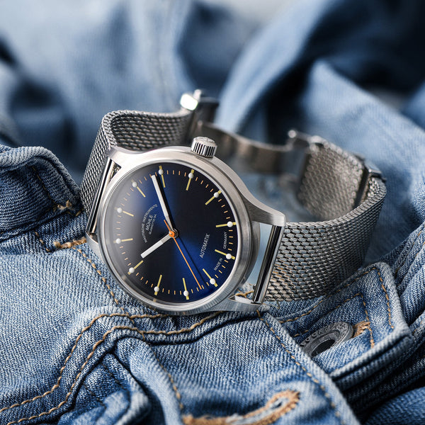 Mühle Glashütte Panova Blue 40mm Automatic Milanese Strap Watch