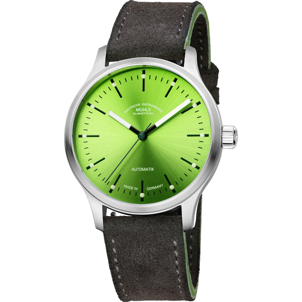 Mühle Glashütte Panova Lime 40mm Grey Suede Strap Automatic Watch