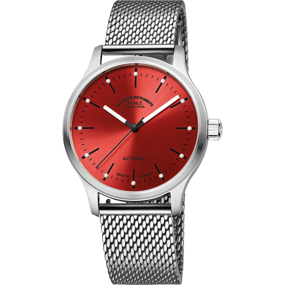 Mühle Glashütte Panova Red 40mm Automatic Milanese Strap Watch