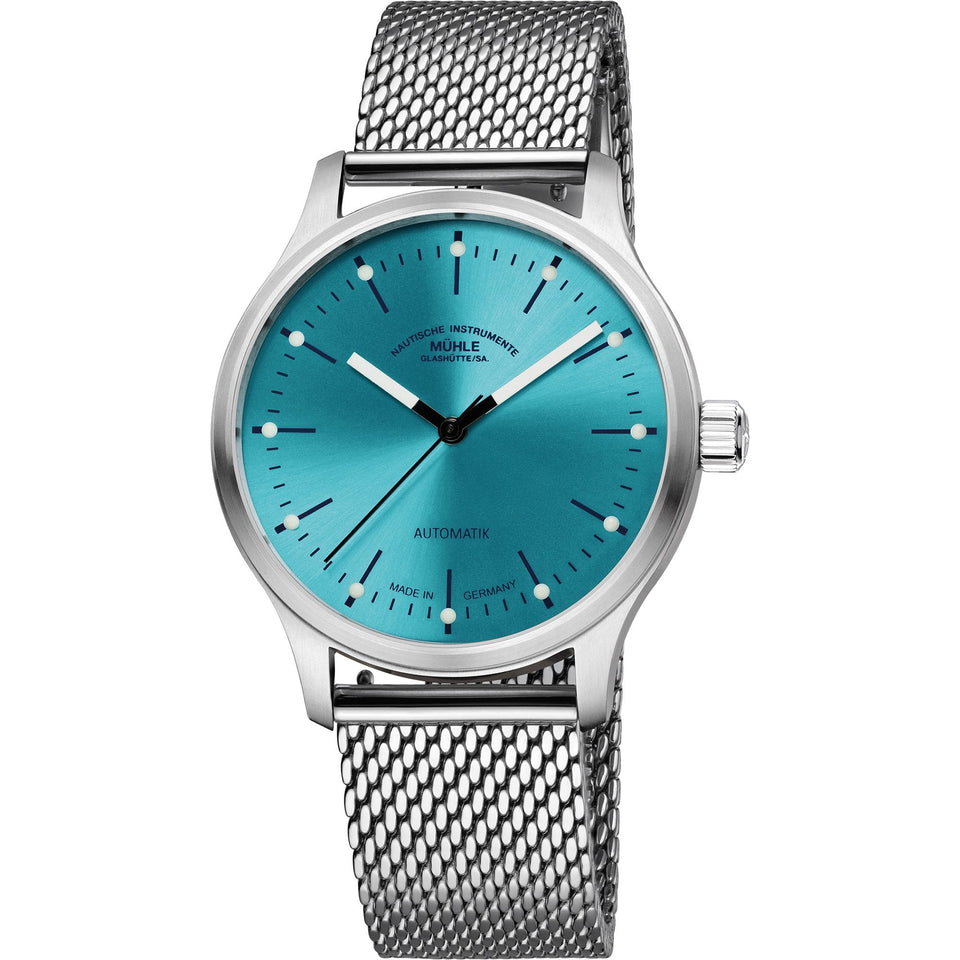 Mühle Glashütte Panova Turquoise Blue 40mm Automatic Milanese Strap Watch