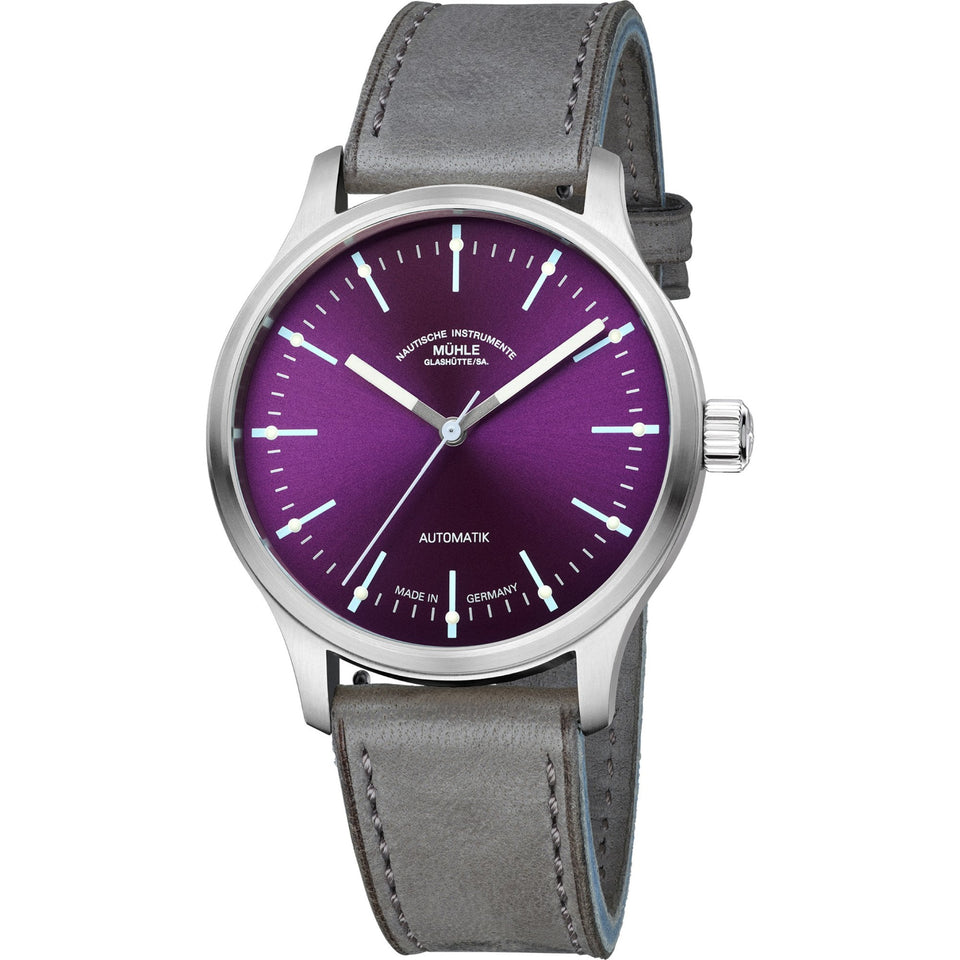 Mühle Glashütte Panova Violet 40mm Grey Suede Strap Automatic Watch