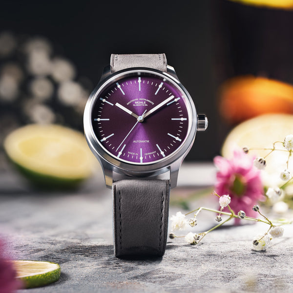 Mühle Glashütte Panova Violet 40mm Grey Suede Strap Automatic Watch