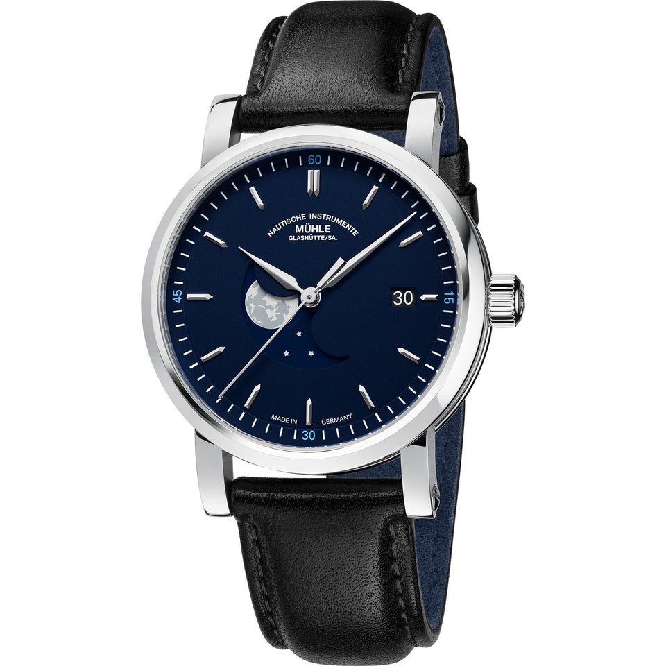 Mühle Glashütte Teutonia IV Bluemoon 39mm Black Leather Automatic Watch