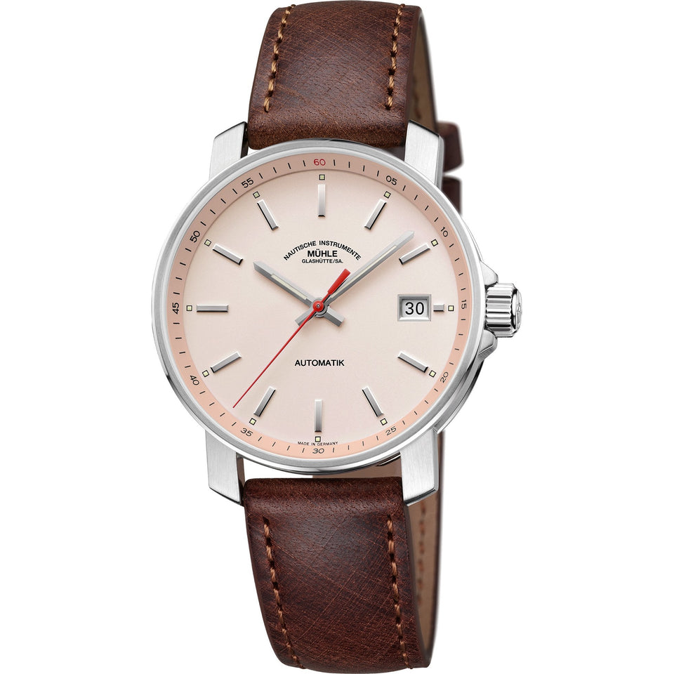 Mühle Glashütte Vintage Leather 29er 36.6mm Apricot Dial Automatic Watch