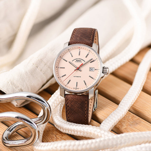 Mühle Glashütte Vintage Leather 29er 36.6mm Apricot Dial Automatic Watch