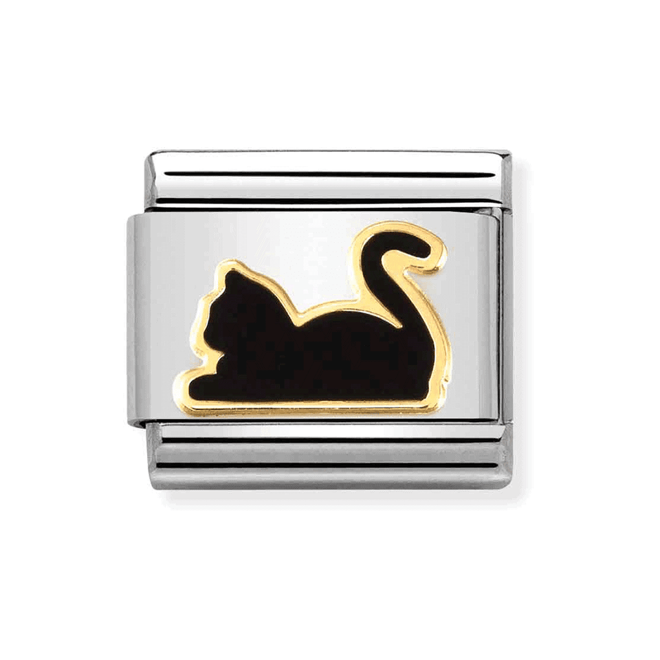Nomination CLASSIC Gold Black Cat Lying Down Charm