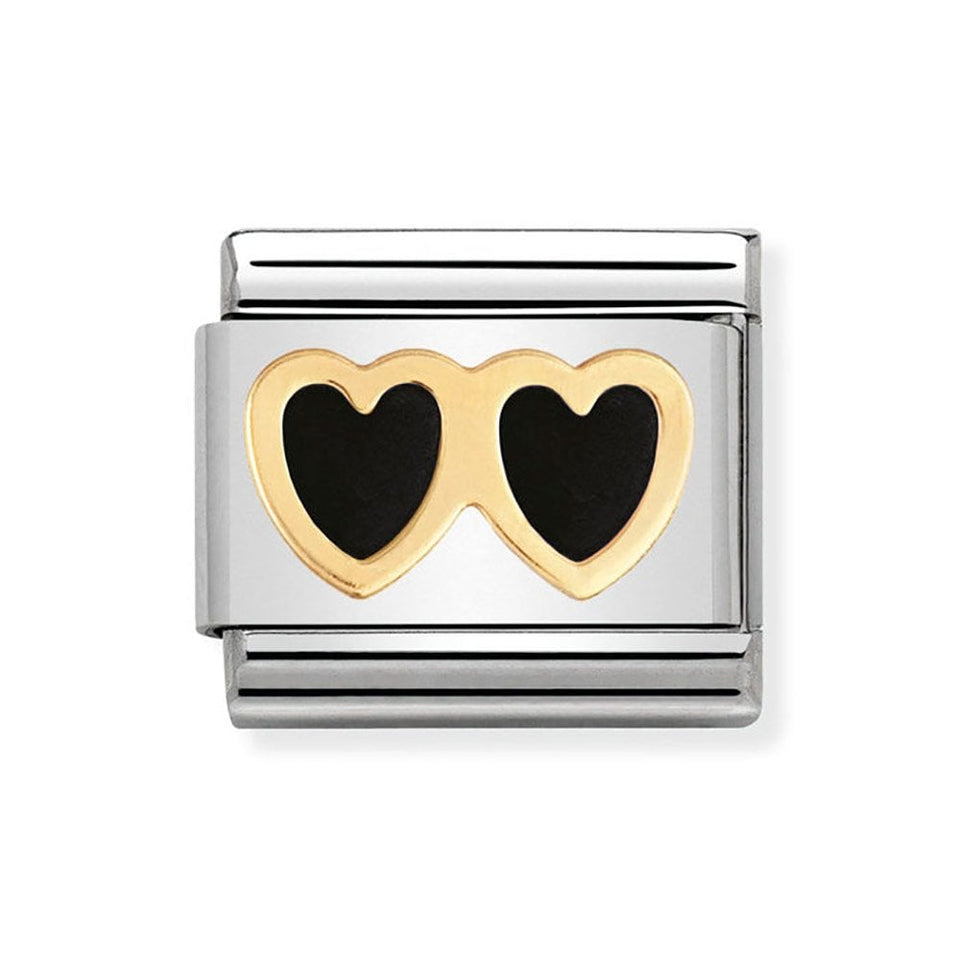 Nomination CLASSIC Gold Black Double Heart Charm