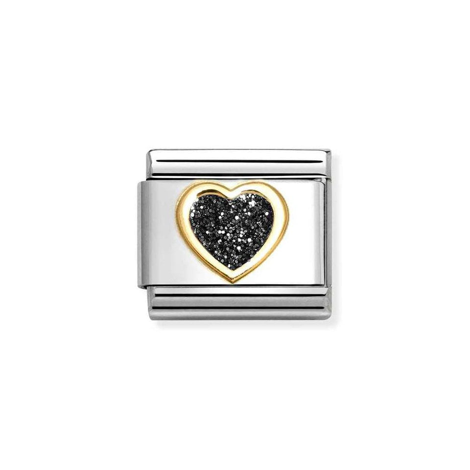 Nomination CLASSIC Gold Black Glitter Heart Charm