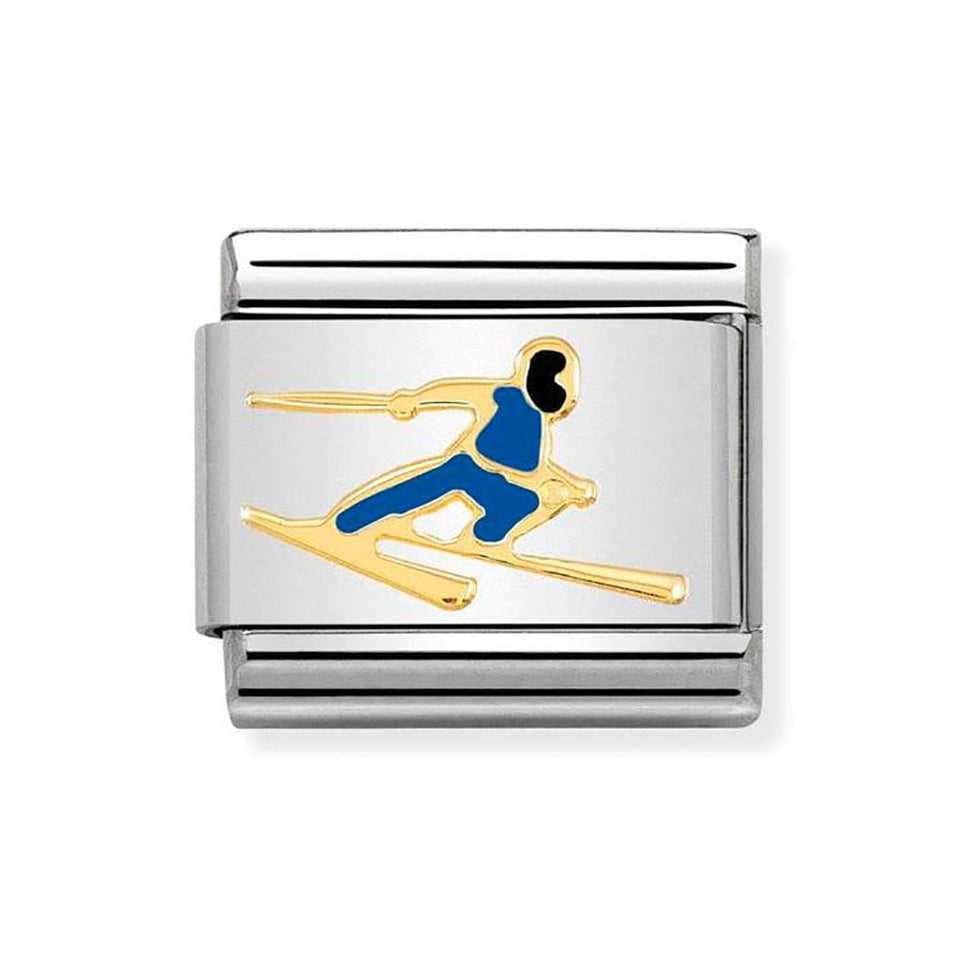 Nomination CLASSIC Gold Blue Skier Charm