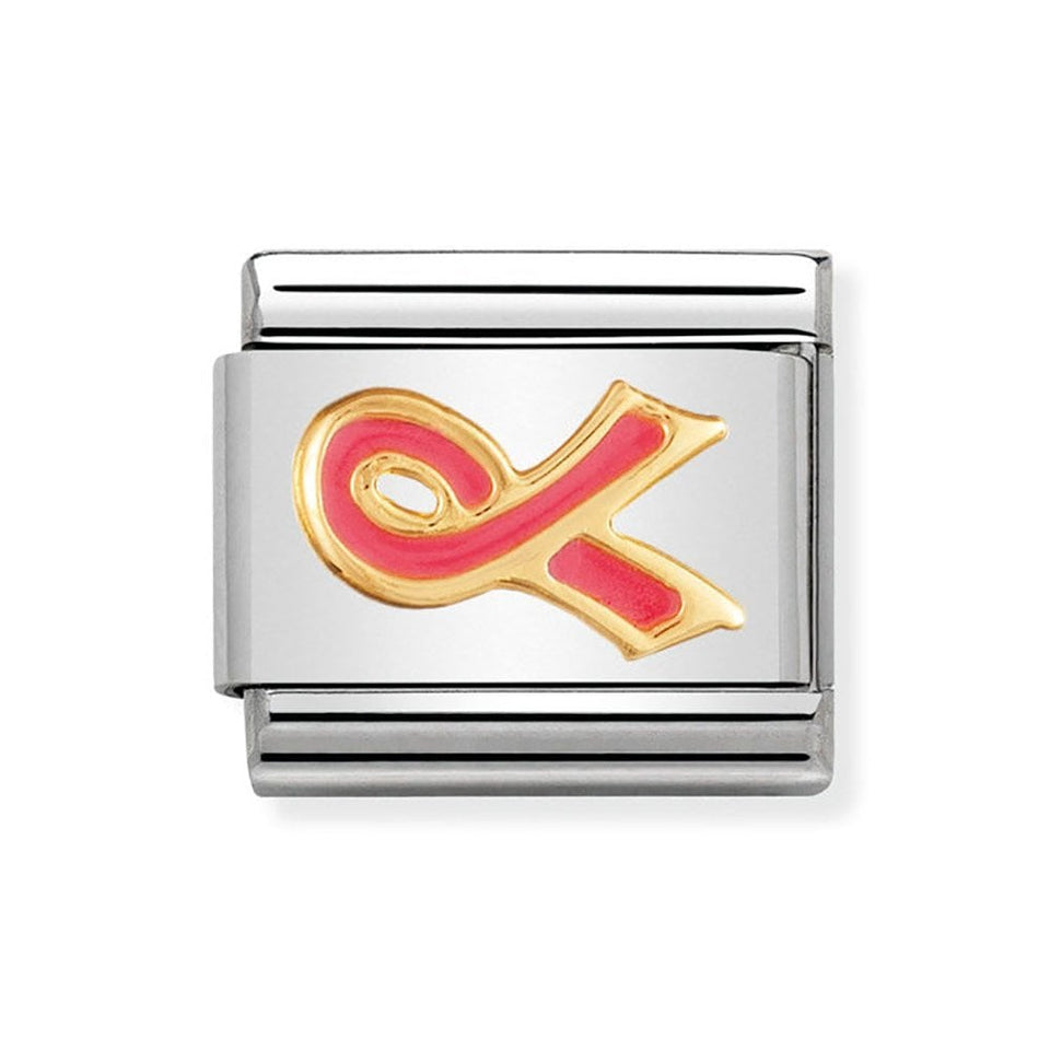Nomination CLASSIC Gold Breast Cancer Pink Ribbon Charm