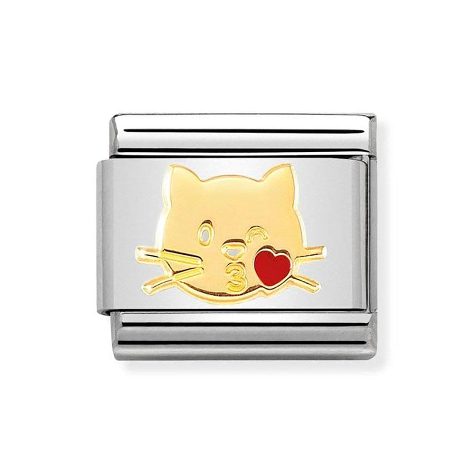 Nomination CLASSIC Gold Cat Blowing a Kiss Charm