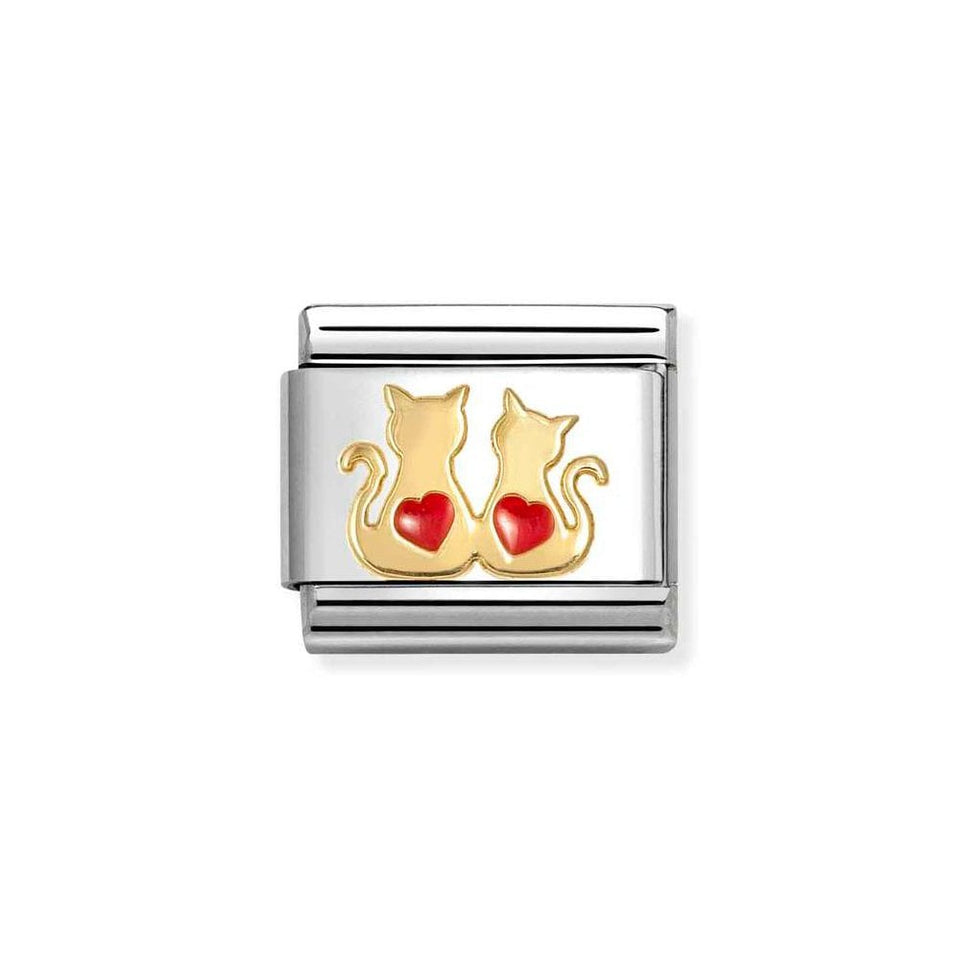 Nomination CLASSIC Gold Double Red Heart Cats Charm