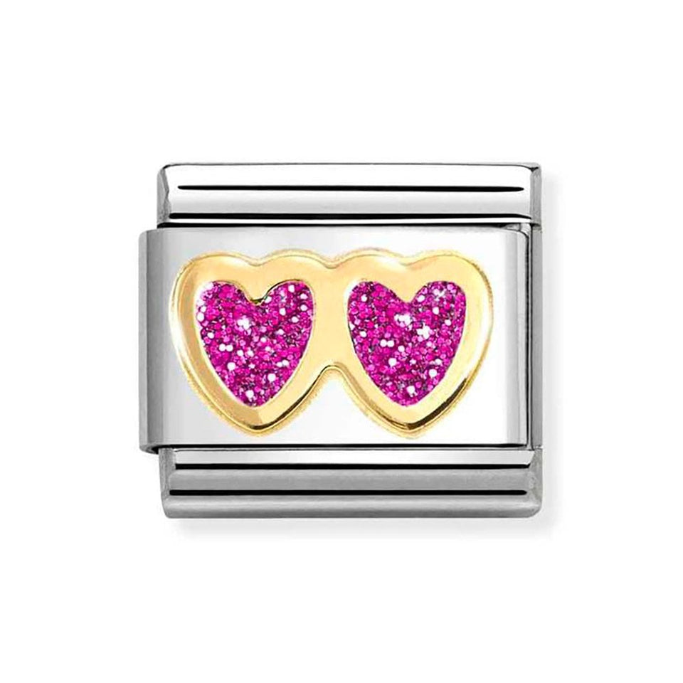Nomination CLASSIC Gold Fuchsia Double Hearts Charm