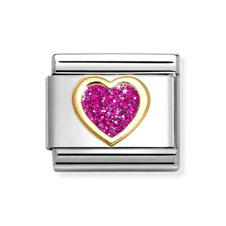 Nomination CLASSIC Gold Fuschia Pink Glitter Heart Charm