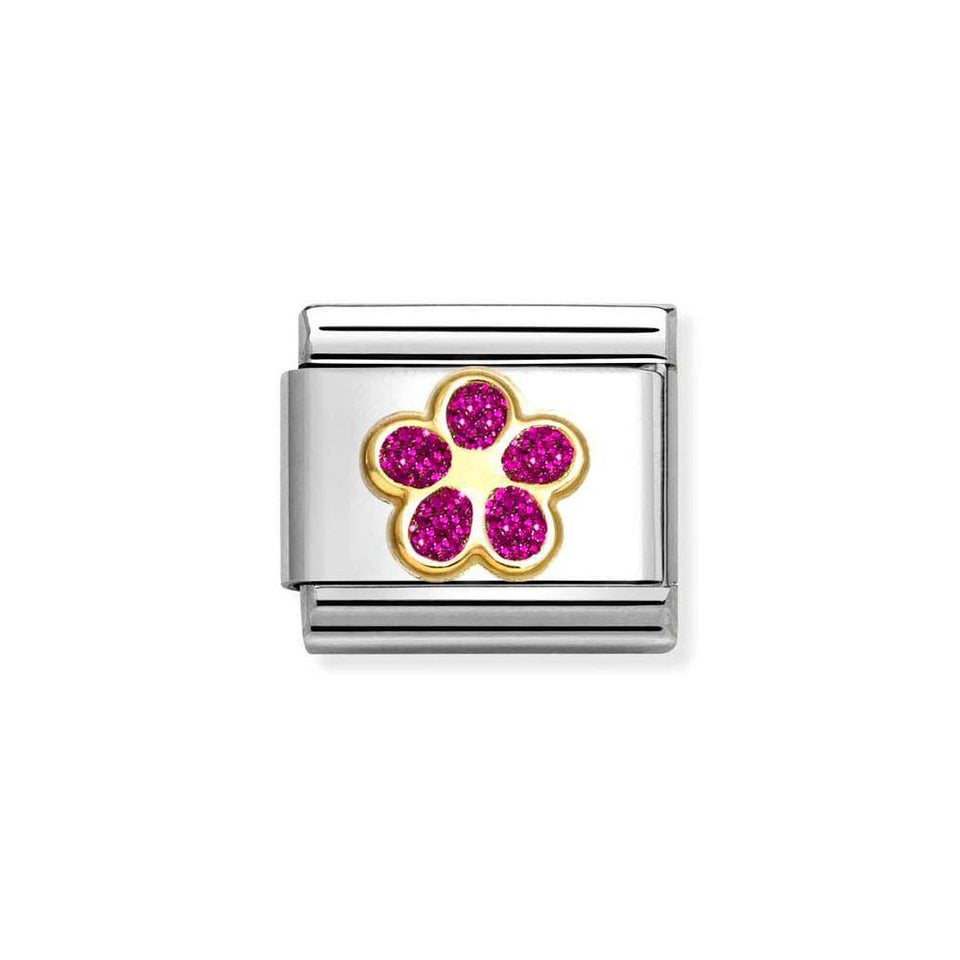 Nomination CLASSIC Gold Fuscia Glitter Flower Charm