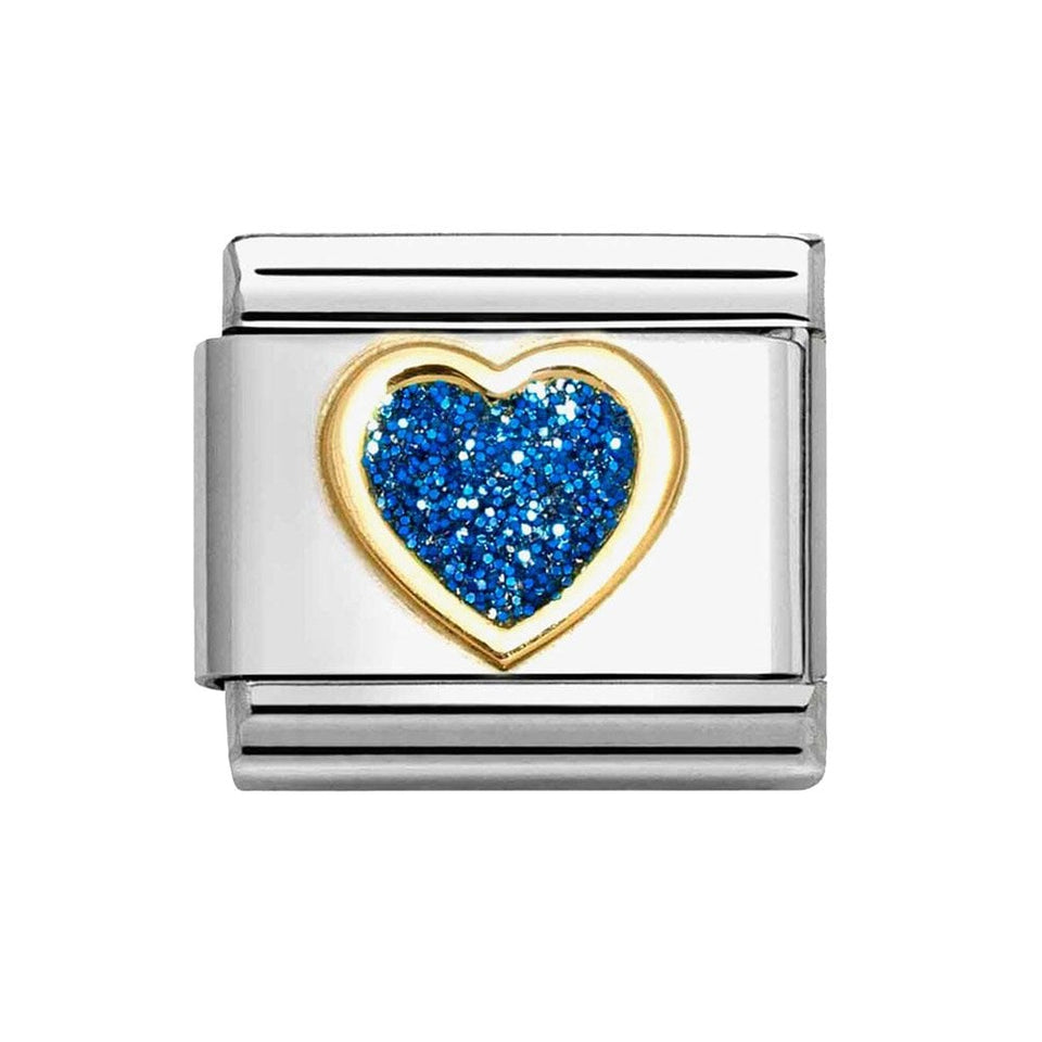 Nomination CLASSIC Gold Glitter Blue Heart Charm