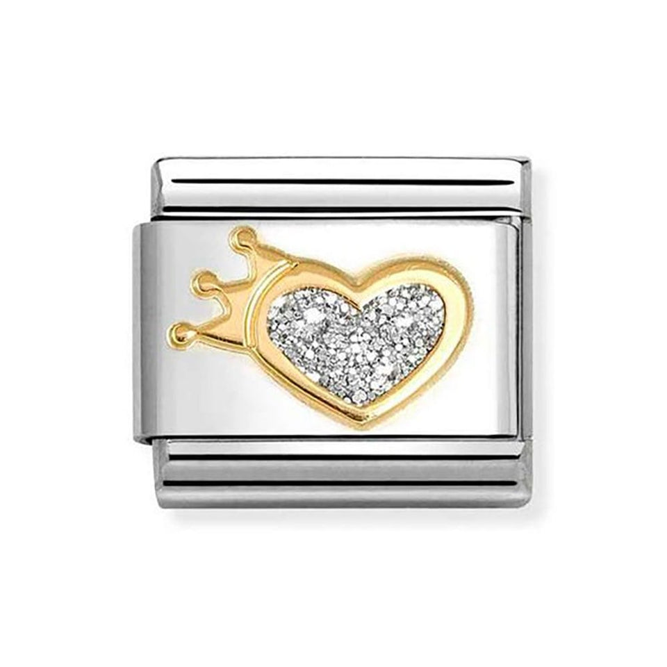 Nomination CLASSIC Gold Glitter Heart with Crown Charm