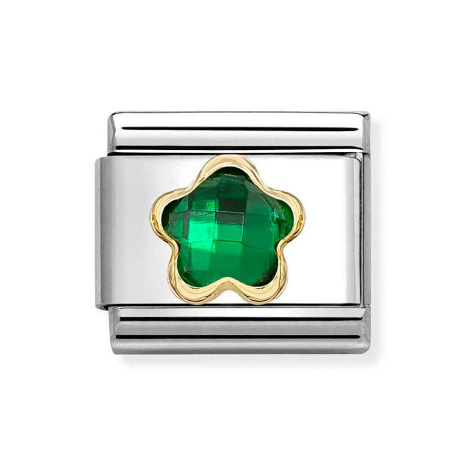 Nomination CLASSIC Gold Green Stone Set Flower Charm