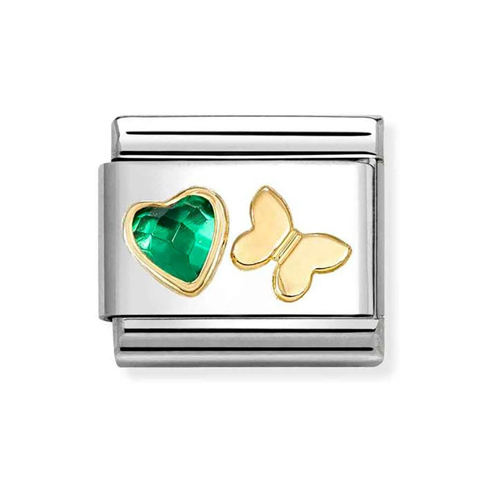 Nomination CLASSIC Gold Green Stone Set Heart & Butterfly Charm