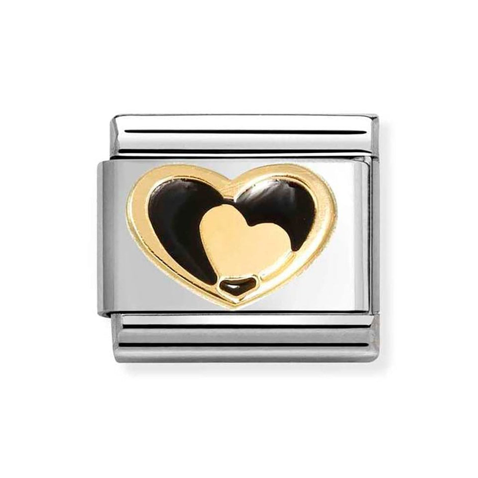 Nomination CLASSIC Gold Heart in Black Heart Charm