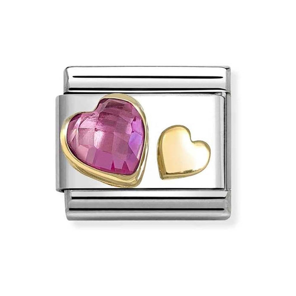 Nomination CLASSIC Gold Hearts with Dark Pink Stone Charm