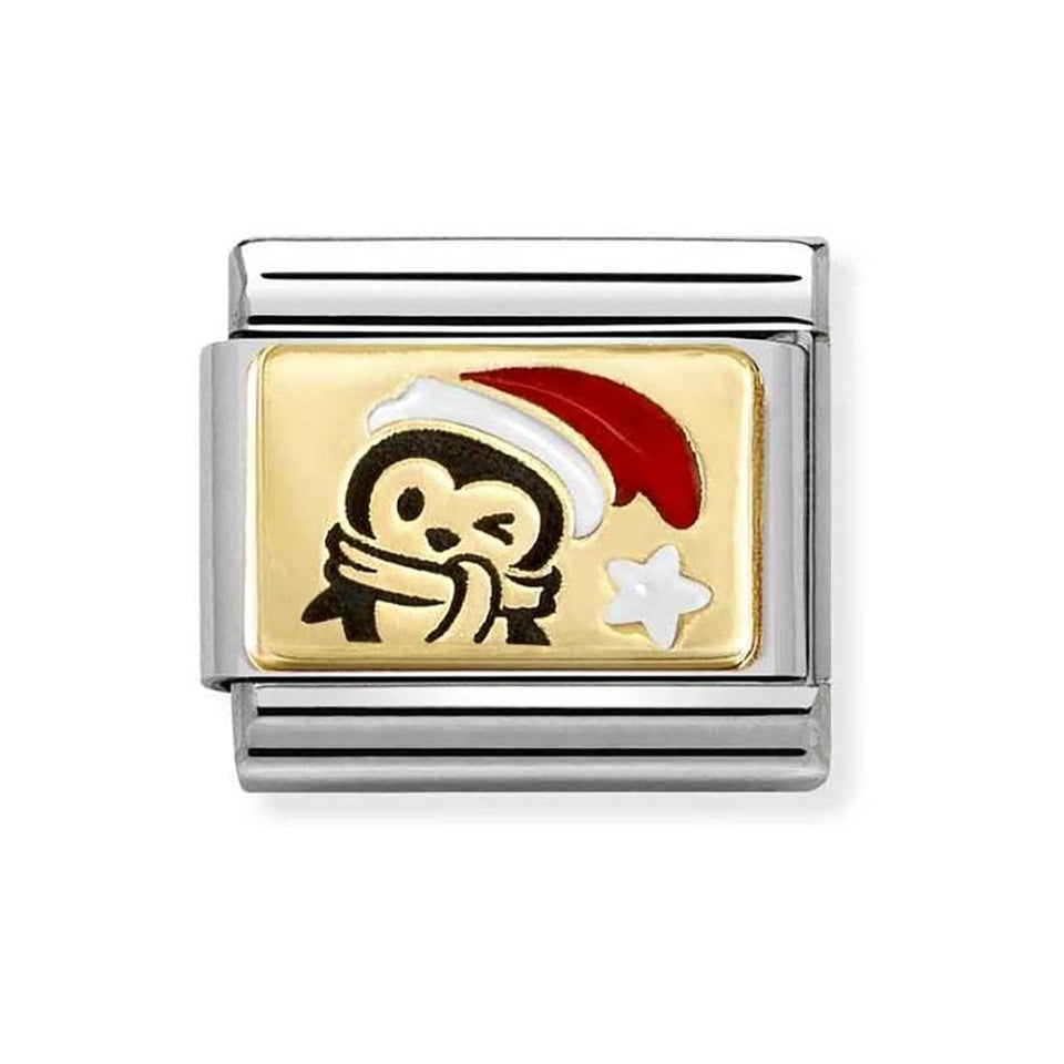 Nomination CLASSIC Gold Penguin with Santa Hat Charm