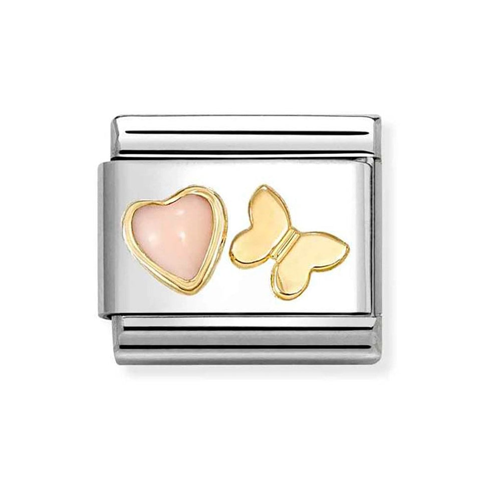 Nomination CLASSIC Gold Pink Coral Heart & Butterfly Charm