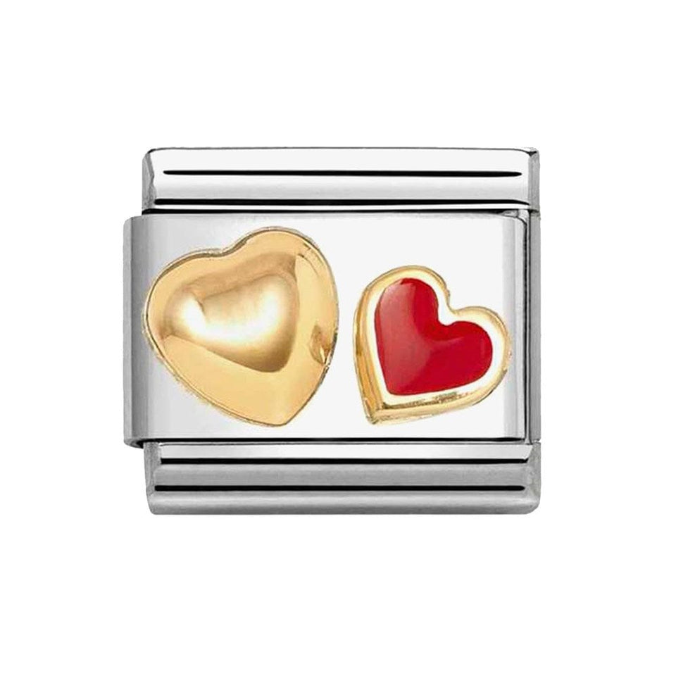 Nomination CLASSIC Gold Raised Heart & Red Heart Charm
