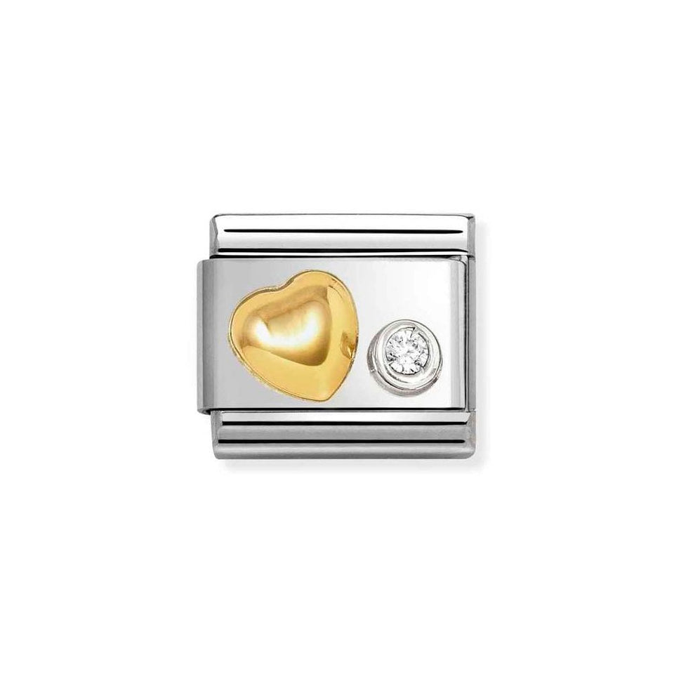 Nomination CLASSIC Gold Raised Heart with White Stone Charm